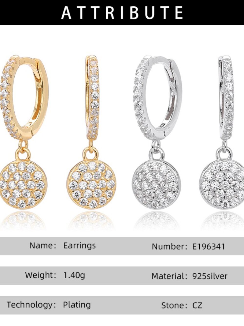 Sterling Silver Crystal Drop Earrings - White Gold Plated - Picture 9 of 11